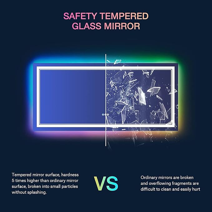 77x36 Inch RGB LED Bathroom Mirror with Lights, Color Changing RGB Backlit LED Mirror for Bathroom,Lighted Vanity Mirrors for Bathroom Wall, Dimmable, Anti-Fog (RGB Backlit+Front-Lit)