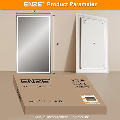 ENZE 28"x 48" Smart Lighted Bathroom Mirror for Wall, WiFi App & Voice Control (Alexa/Google), Anti-Fog, 3-Color Dimmable, Built-in Clock, Plug-in/Hardwired Vanity Mirror