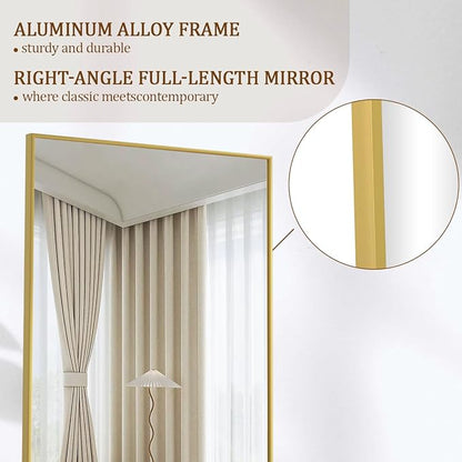 Koonmi 64"x21" Floor Mirror Full Length, Bedroom Floor Body Mirror with Stand, Large Gold Mirror, Leaning, Standing or Hanging Horizontally/Vertically