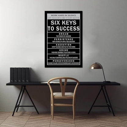 Yatsen Bridge Large Size Work Hard in Silence Let Success Be Your Noise Inspirational Office Quote Wall Art Six Keys to Success Artwork-24 inch x 36 inch