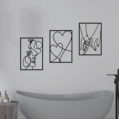 3 Pieces Metal Minimalist Line Wall Art, Valentine's Day Lover Kiss Hand Metal Wall Decor, Aesthetic Modern Home Hanging Wall Art Decor for Bedroom Bathroom Living Room