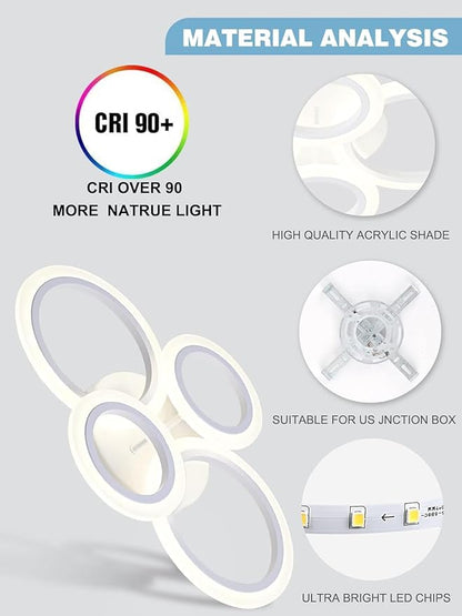 Modern LED Flush Mount Ceiling Light, 4 Rings White Close to Ceiling Light Fixtures, Kitchen Lighting Fixture Ceiling Lamp for Bedroom, Living Room, Laundry Room, 4000K Not Dimmable