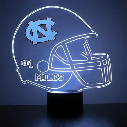 Custom University of North Carolina (UNC) Football Helmet LED Sign Night Light Lamp with Remote, Personalized Text, Officially Licensed from the CLC by Mirror Magic Gifts, Made in the USA