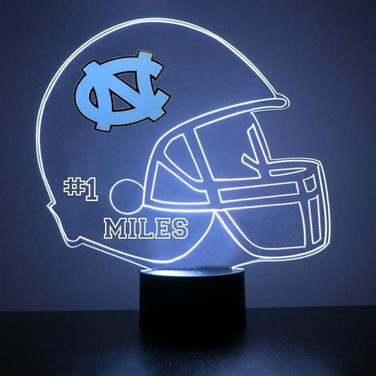 Custom University of North Carolina (UNC) Football Helmet LED Sign Night Light Lamp with Remote, Personalized Text, Officially Licensed from the CLC by Mirror Magic Gifts, Made in the USA