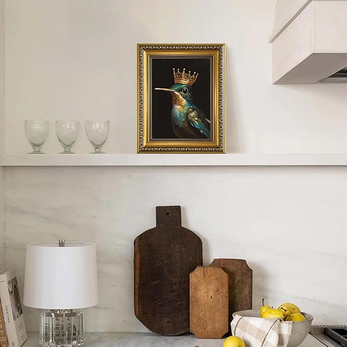 YD&YZY Gold Framed Vintage Wall Art Canvas Hummingbird Birds King Wall Decor Retro Golden Wall Prints Cute Animal Painting Picture Print for Bedroom Living Room Bathroom 8x10 inch Small Framed
