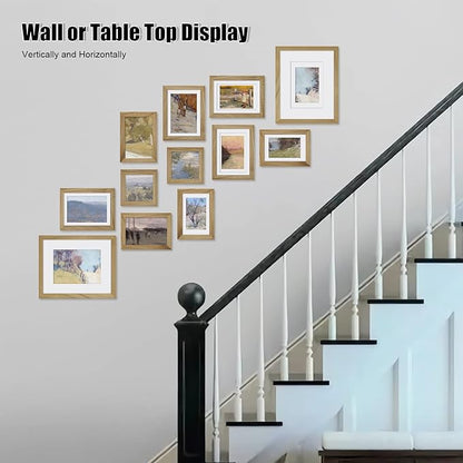 Egofine Picture Frame Set 12 Pack, Gallery Wall Frame Collage with Two 8x10, Four 5x7, Four 4x6, Two 4x4 for Wall and Tabletop, Made of Solid Wood, Covered by Plexiglass, Carbonized Brown