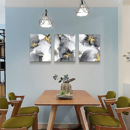 TTHYUEWS Abstract Wall Art For Living Room Bedroom Wall Decor Artworks Office Decor Abstract Ink Wall Paintings 3 Piece Bathroom Wall Posters Canvas Prints Pictures Ready To Hang Home Decorations