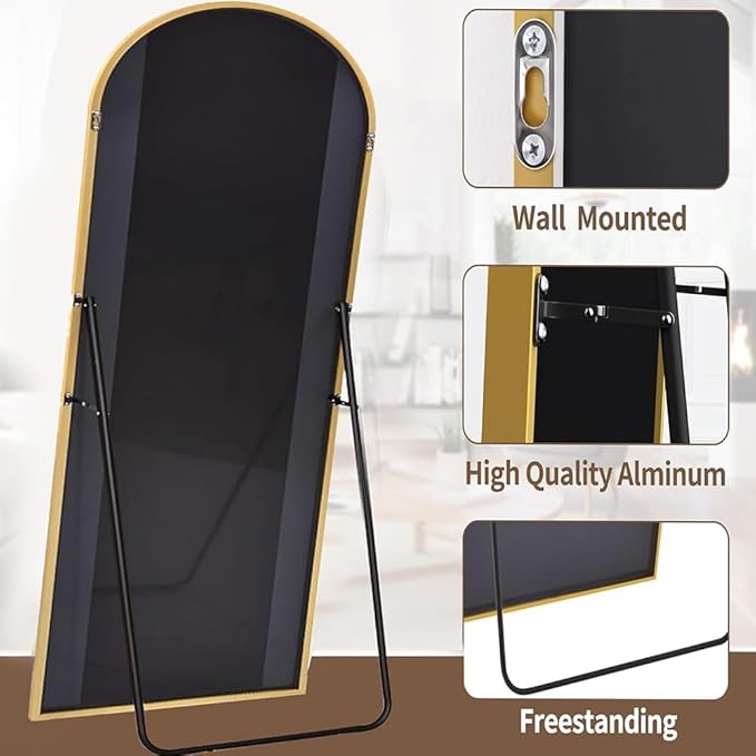 Prywot Full Length Mirror, Oversized 90"x46" Arched-Top Floor Mirror, Free Standing Mirrors, Modern Full Body Mirrors with Aluminum Alloy Frame for Bedroom,Living Room, Gold