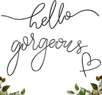 Hicarer Metal Hello Gorgeous Wall Art Minimalist Decor for Bedroom Bathroom Living Room Dressing Room Salon Office Home Decorations Easy to Install Wall Decor(Black,Classic Style)
