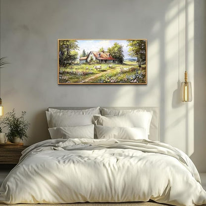 QIYILEXWART Wood Framed Canvas Wall Art For Living Room Wall Decor For Bedroom Office Wall Decoration Forest Lodge Painting Farmhouse Watercolour Pictures Artwork Room Aesthetic Home Decor