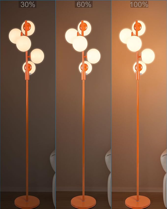 Lightdot 5-Globe Dimmable Globe Floor Lamp Orange Retro Standing Lamps with 5Pcs Bulbs Included Brightness Adjustable Mid Century Modern Floor Lamp with 5Lbs Heavy Base for Living Room/Sofa Beside