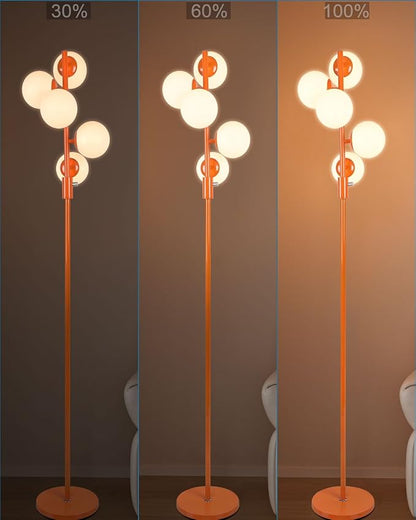 Lightdot 5-Globe Dimmable Globe Floor Lamp Orange Retro Standing Lamps with 5Pcs Bulbs Included Brightness Adjustable Mid Century Modern Floor Lamp with 5Lbs Heavy Base for Living Room/Sofa Beside