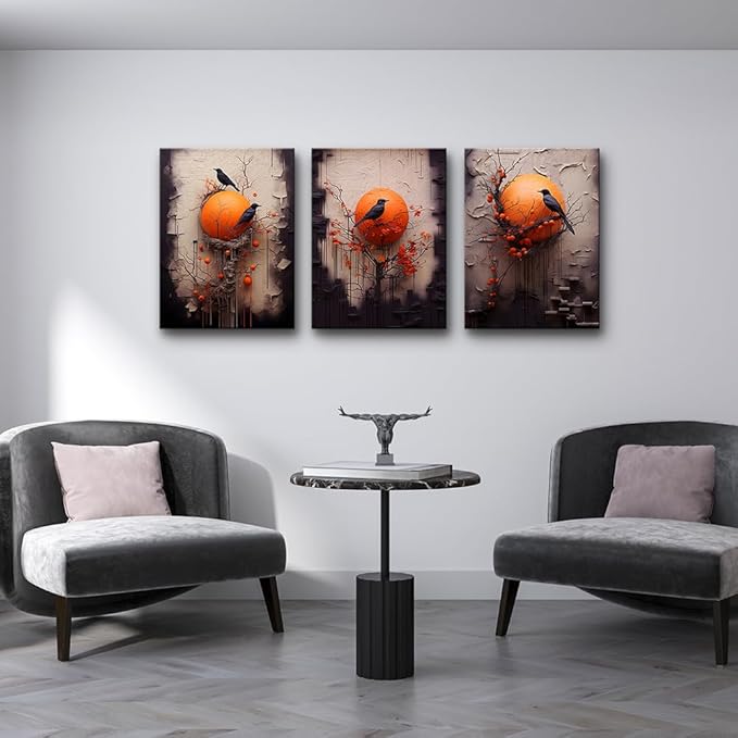 TTHYUEWS Canvas Wall Decor For Living Room Wall Art For Bedroom Fashion Modern Office Decoration Painting Bird Abstract Wall Pictures Posters Inspirational Artwork Home Decor Ready To Hang 3 Piece