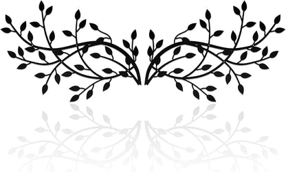 Meltset Metal Tree Leaf Wall Decor, Vine Olive Leaf Branch Wall Art, Black Metal Art, Wrought Iron Scroll Wall Decor, Decorative Wall Sculpture Above Bed, Living Room,Bathroom,Indoor Outdoor(L/Black)