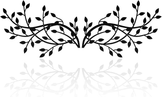 Meltset Metal Tree Leaf Wall Decor, Vine Olive Leaf Branch Wall Art, Black Metal Art, Wrought Iron Scroll Wall Decor, Decorative Wall Sculpture Above Bed, Living Room,Bathroom,Indoor Outdoor(L/Black)