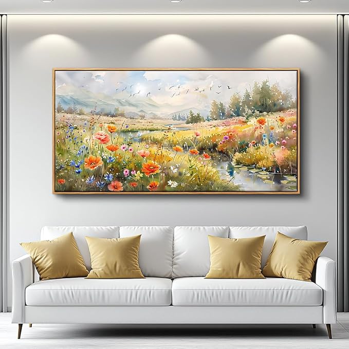 QIYILEXWART Canvas Wall Art For Living Room Wall Decor For Bedroom Office Wall Decoration Colorful Wildflower Landscape Painting Farmhouse Pictures Artwork Room Aesthetic Home Decor 20x40 In