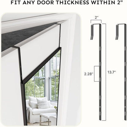 Kosmonia 48x14 Inch Full Length Tempered Glass Door Mirror - Over The Door Hanging, No Drill Installation, Suitable for Bedroom & Closet, Sturdy Hanging Design