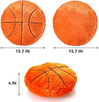 Plush Basketball Pillow Sports Basketball Throw Pillow Fluffy Couch Pillows Room Decoration Soft Cushion with Sports Ball Design Basketball Themed Gifts 15.7 Inches