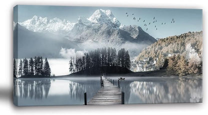 Bamdeya Lake Pictures Mountain Canvas Wall Art for Living room Bedroom Wall Decor Landscape Canvas Picture Natural Scenery Wall Art Prints Tree Painting Framed Artwork for Kitchen Office Home Decoration