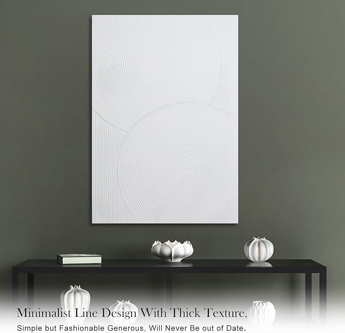 Zessonic White Boho Abstract Wall Art - 3D Minimalist Line Hand Painting for Boho Decor, 28" x 40" Artwork for Living Room, Bedroom, Home Office
