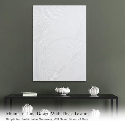 Zessonic White Boho Abstract Wall Art - 3D Minimalist Line Hand Painting for Boho Decor, 28" x 40" Artwork for Living Room, Bedroom, Home Office