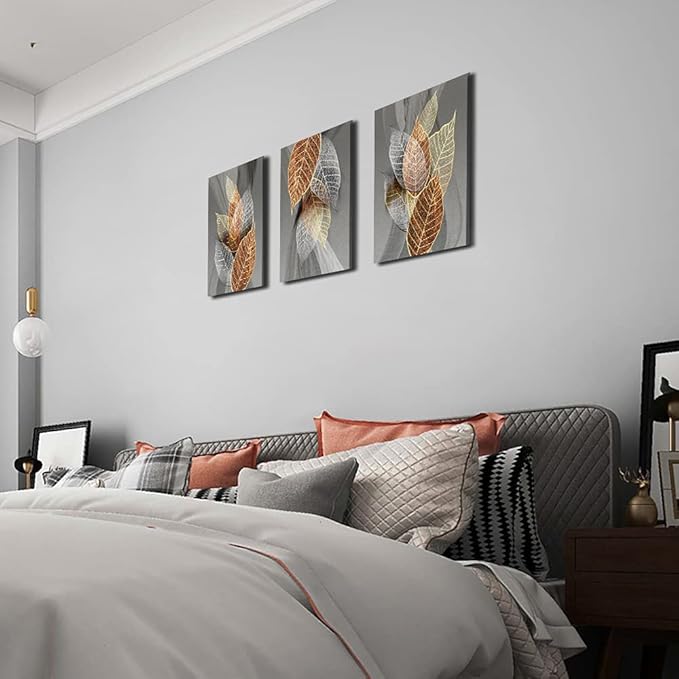 Canvas Wall Art For Living Room, Family Wall Decorations, Kitchen, Bathroom, Bedroom Modern Wall Decor Black Paintings Abstract Leaves Pictures Artwork Inspirational Home Decor 3 Pieces