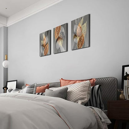 Canvas Wall Art For Living Room, Family Wall Decorations, Kitchen, Bathroom, Bedroom Modern Wall Decor Black Paintings Abstract Leaves Pictures Artwork Inspirational Home Decor 3 Pieces