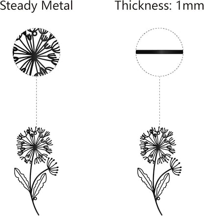 CREATCABIN Dandelion Metal Wall Art Iron Flower Wall Decor Hanging Black Hollow Out Symmetry Silhouette Ornament Iron Sign for Yoga Studio Indoor Outdoor Home Office Decoration Gift Black 11.8x6Inch