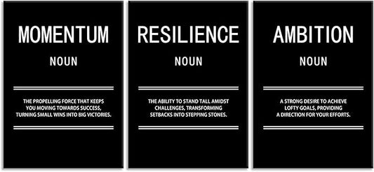 WYJZDZQ8 Ambition Momentum Resilience 3 Panel Inspirational Wall Art Motivational Canvas Print Poster Picture Painting Modern Inspiring Artwork for Home Living Room Office Wall Decor [60''Wx 28''H]