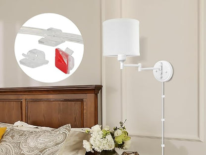 GOODATE Plug in Wall Sconces with Remote Control, Dimming, Adjustable Colors 2700K-6500K, Hardwire or Plug-in, Swing Arm Wall Lamp, Wall Sconces Set of Two, White Fabric Shade, White Finish