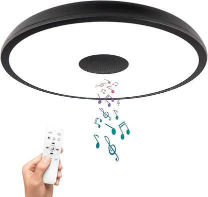 Black Waterproof LED Flush Mount Ceiling Light Fixture,with Bluetooth Speaker,11 Inch,18 watt,Dimmable Music Lamp,RGB Color Changing Light with Remote Control,for Bathroom,Shower,Bedroom