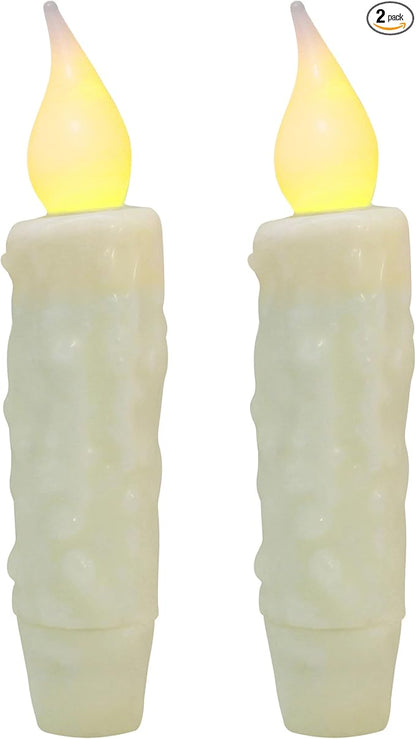 CVHOMEDECO. Real Wax Hand Dipped Battery Operated LED Timer Taper Candles Country Primitive Flameless Lights Décor, 4-3/4 Inch, Ivory, 2 PCS in a Package