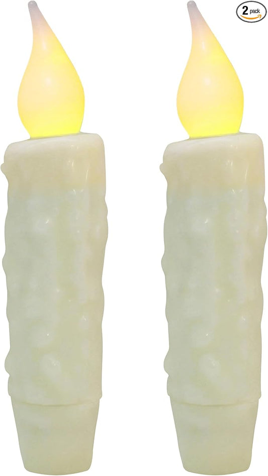 CVHOMEDECO. Real Wax Hand Dipped Battery Operated LED Timer Taper Candles Country Primitive Flameless Lights Décor, 4-3/4 Inch, Ivory, 2 PCS in a Package
