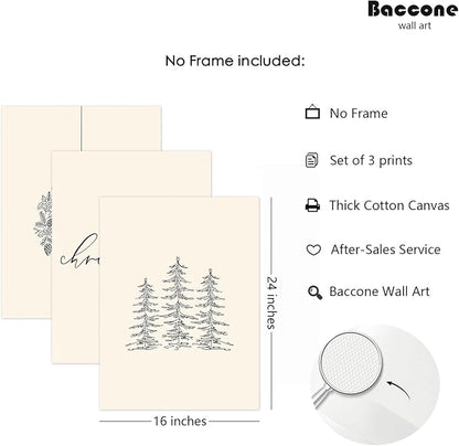 Baccone Christmas Wall Art Winter Xmas Canvas Decor Merry Christmas Wall Art Minimalist Vintage Painting Beige Farmhouse Prints Holiday Poster for Bathroom 16x24x3 Inch Unframed