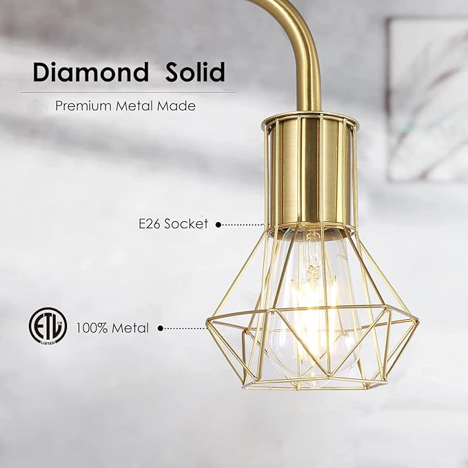 BoostArea Gold Floor Lamp, Industrial Floor Lamp, Minimal Standing Lamp, E26 Socket, On/Off Footswitch, Whole Metal, Modern Small Simple Stand Up Lamp for Bedroom Living Room, Vintage, Mid Century