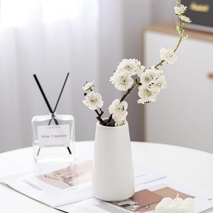 Bright White Vase - 6“ White Ceramic Flower vase, Boho Vases for Pampas Grass, Minimalist Modern vases for Home Decor, Table Shelf Living Room Farmhouse Decor