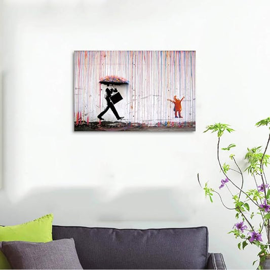 Yatsen Bridge Banksy Pop Street Graffiti Wall Art, Colorful Rain Posters And Prints, Abstract Color Graffiti Art Canvas Paintings On the Wall Art Picture Home Decor - 16x12 inch