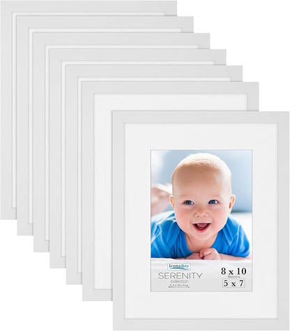 Icona Bay 8x10 Picture Frames w/Removable Mat for 5x7 Photos (White, 10 Pack), Sleek Modern Style Frames, Table Top or Wall Mount, Serenity Collection