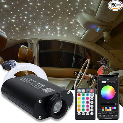 AMKI 16W Fiber Optic Lights,Starlight Headliner Light Kit APP/Remote Control Sound Activated Mode for Car&Home Decoration,Optical Fiber Cable Strands 0.75mm/0.03in 6.5ft/2m 150pcs