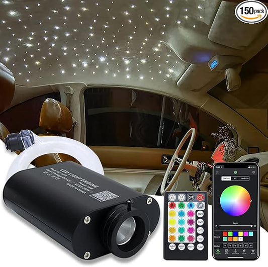 AMKI 16W Fiber Optic Lights,Starlight Headliner Light Kit APP/Remote Control Sound Activated Mode for Car&Home Decoration,Optical Fiber Cable Strands 0.75mm/0.03in 6.5ft/2m 150pcs