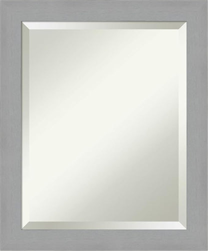 Amanti Art Silver Bathroom Mirror for Over Sink, 23x19 Brushed Nickel Rectangle Vanity Mirror, Small Modern Frame, Hangs Horizonally and Vertically, Bathroom Wall Decor, Beveled Edge