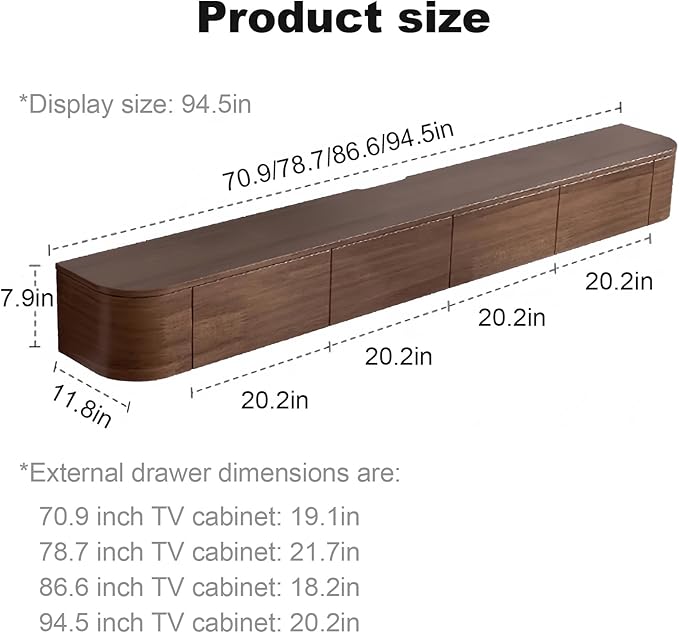 Floating TV Stand 71 Inch Wall Mounted TV Cabinet with LED Light Strip, TV Media Console with Flip-Down Door & Drawers for Living Room (Walnut, Light Strip 70.9")