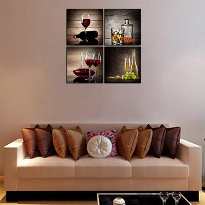 Wieco Art Red Wine Cups Large Modern 4 Panels Gallery Wrapped Abstract Giclee Canvas Prints Artwork Contemporary Vintage Pictures Paintings on Canvas Wall Art for Living Room Home Decor