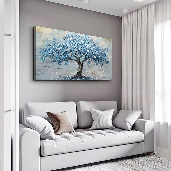 Wapluam Canvas Wall Art For Living Room Farmhouse Wall Decor Art For Bedroom Office Modern Decorations Tree Wall Paintings Blue Abstract Pictures Vintage Artwork Home Decor Posters 40"X20"