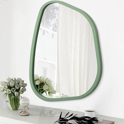 Asymmetrical Mirror for Wall Irregular Accent Wood Frame Modern Unique Wall Mirror Decorative Vanity Bathroom Living Room Bedroom Entryway Hallway Artistic Wavy Mirror Small 16"x12"