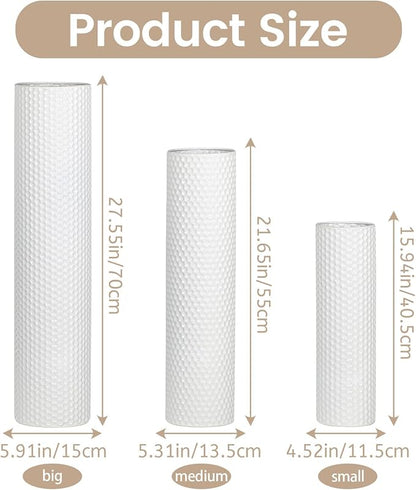 Dnnnii Tall Floor Vases Set of 3 - White Metal Cylinder Vases for Living Room Corner, Modern Honeycomb Texture, Extra Large Standing Decor (Tallest 27.6in, Home Bedroom Dining Decor)