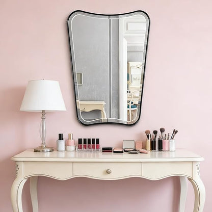 POZINO Irregular Beveled Mirror, 22"x30" Matte Black Bathroom Vanity Mirror for Over Sink, Modern Aesthetic Butterfly Shape Decorative Mirrors for Bedroom Living Room Entryway Hallway Fireplace