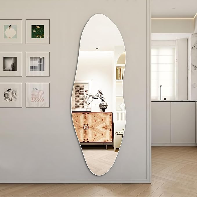 Niccy 65"×22" Frameless Irregular Full Length Mirrors, Long Wall-Mounted Mirror for Living Room, Large Full Body Mirror, Explosion-Proof Tall Hanging-Mirror for Bathroom Bedroom Entryway Decor