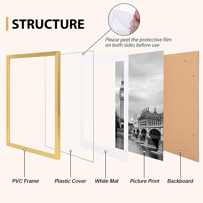 Fixwal 16x20 Poster Frame Set of 6 with Shatter Resistant Plastic Glass, Thin Border and Light Weight Photo Frames for Wall, Gift for Mother's Day, Father's Day, Graduation, Gold