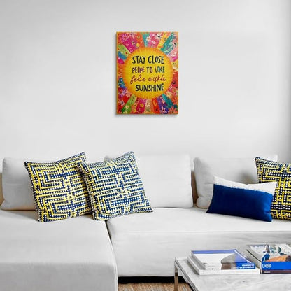 Inspirational Wall Decor,Stay Close to People Who Feel Like Sunshine Wall Art Canvas Framed Prints for Teen Girls Room Wall Decor 16x24 Inches